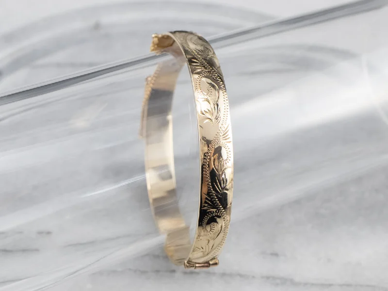 Ladies Delicate Bracelets -Vintage Engraved Gold Bangle Bracelet