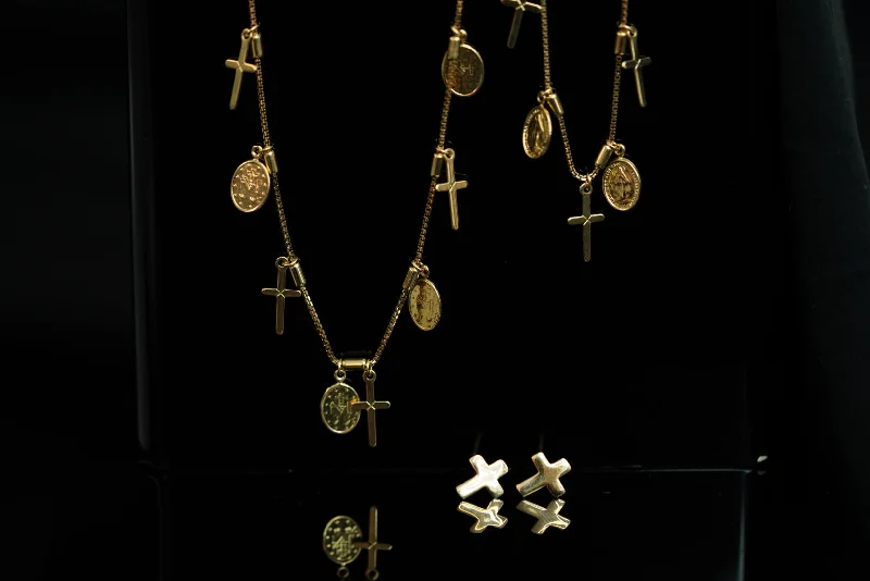 Ladies Tribal Bracelets -14k Cross Bracelet, Earring and FREE Earring