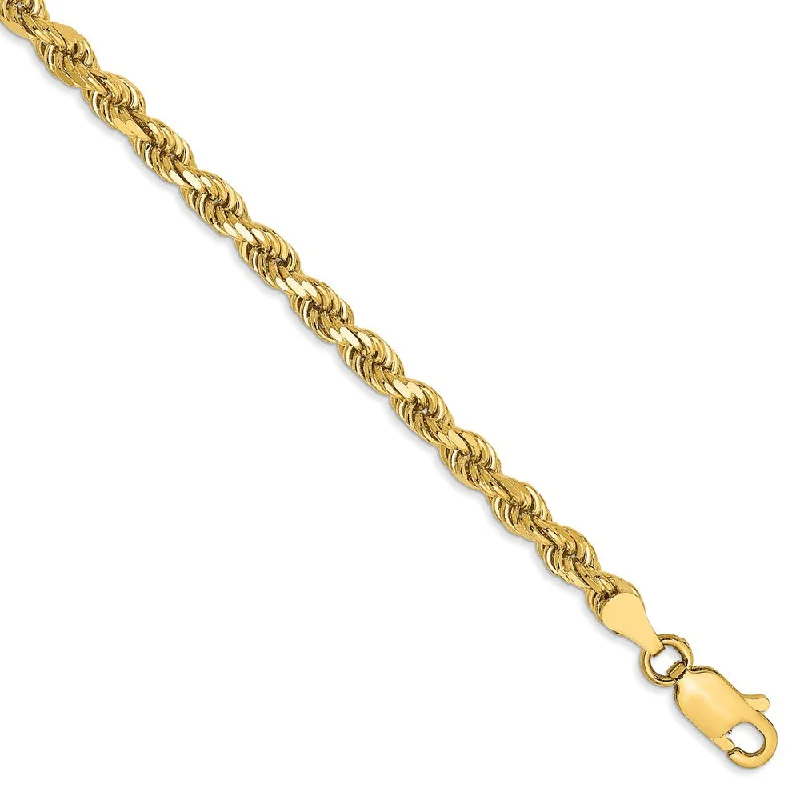 Ladies Timeless Bracelets -3.5mm 14k Yellow Gold, Diamond Cut Solid Rope Chain Anklet or Bracelet