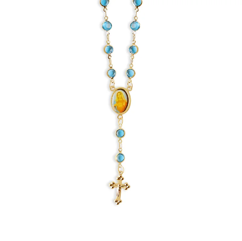 Ladies Necklaces Pure Sterling-THE MARY BLUE STONE ROSARY NECKLACE