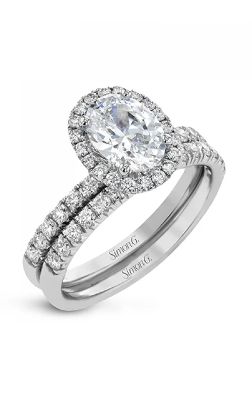 Twisted Engagement Rings -Oval-cut Halo Engagement Ring & Matching Wedding Band in 18K Gold with Diamonds MR2905