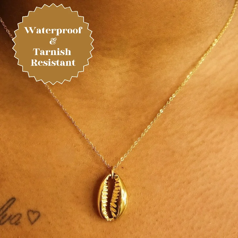 Ladies Necklaces with Sparkling Gems-Diarra Cowrie shell (18ct Gold Plated) Stainless Steel Necklace