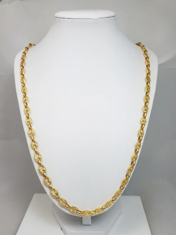 Ladies Necklaces Abstract Shapes-Vintage 31" Solid 18k Yellow Gold Fancy Link Chain Necklace