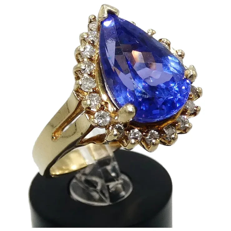 Leaf Carved Rings -14K Gold Tanzanite & Diamond Ring