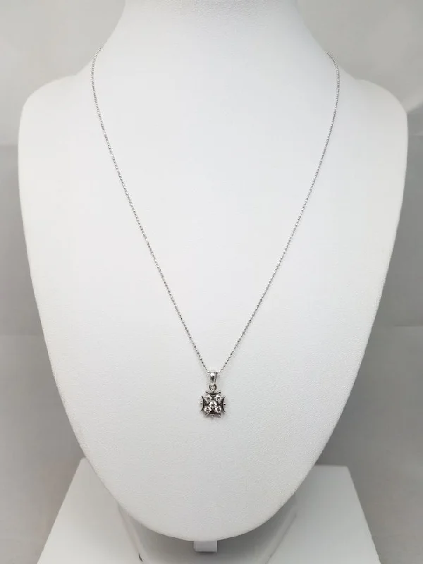 Ladies Necklaces for Retirees-Dainty 18" 18k White Gold Natural Diamond Cluster Pendant Necklace