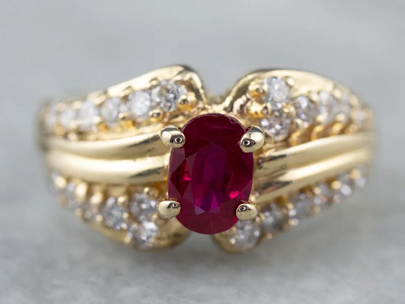 Modern Engagement Rings -Ruby Diamond Gold Engagement Ring