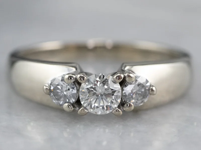 Healing Engagement Rings -Three Diamond White Gold Engagement Ring