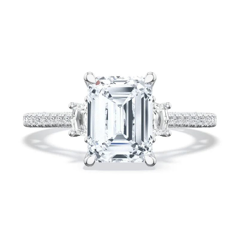 Mood Engagement Rings -Lunetta Crescent | Emerald 3-Stone Engagement Ring 272417EC65