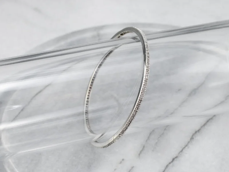 Ladies Oriental Bracelets -Sleek White Gold Diamond Bangle Bracelet