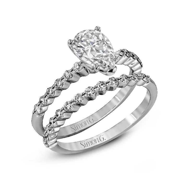 Lightweight Engagement Rings -Pear-cut Engagement Ring & Matching Wedding Band in 18k Gold with Diamonds MR2173-D-PR