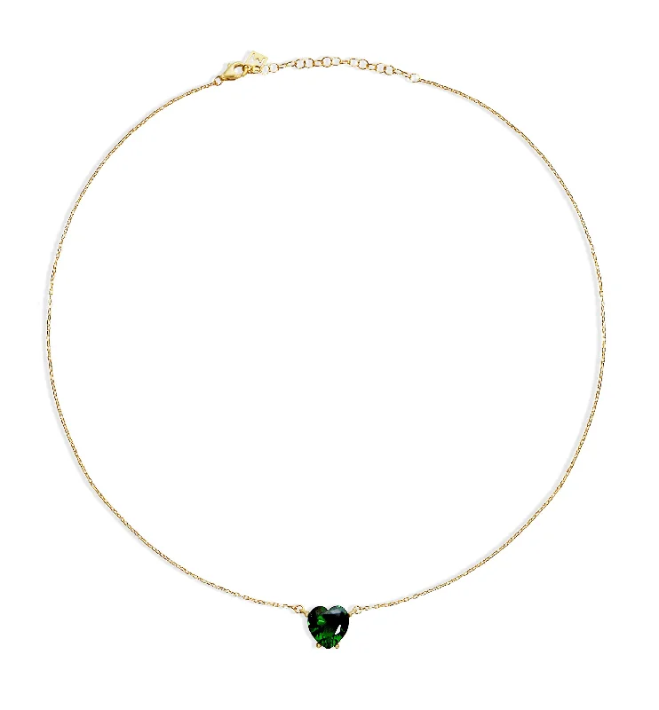 Ladies Necklaces with Moon Drop-THE GREEN EMERALD HEART PENDANT NECKLACE