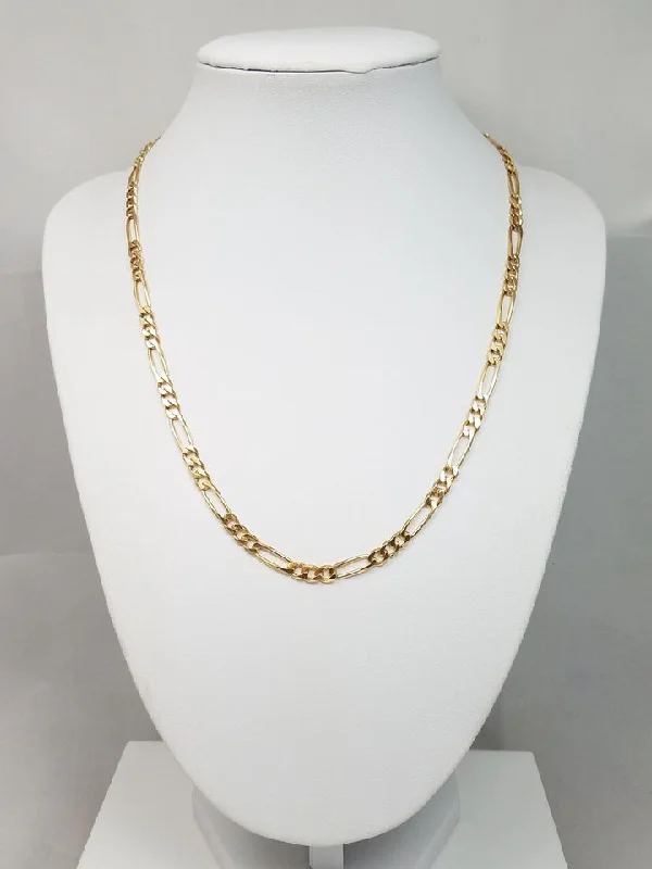 Ladies Necklaces with Sparkling Gems-Showy 18" Solid 14k Yellow Gold Figaro Link Chain Necklace Italy