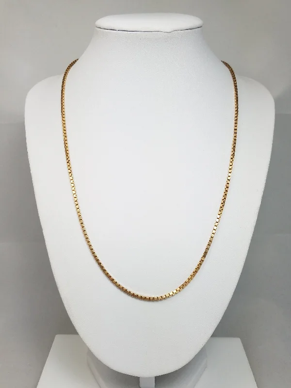 Ladies Necklaces with Silver Cassiterite-Solid Box Link 20" Necklace in 14k Yellow Gold