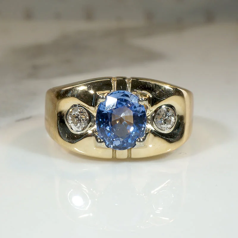 Industrial Metal Rings -Daring Art Moderne Sapphire & Diamond Ring