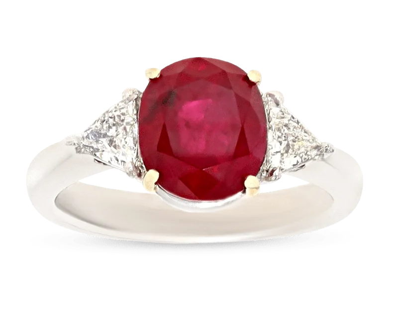 Moonlit Band Rings -Cushion-Cut Ruby Ring, 3.34 Carats