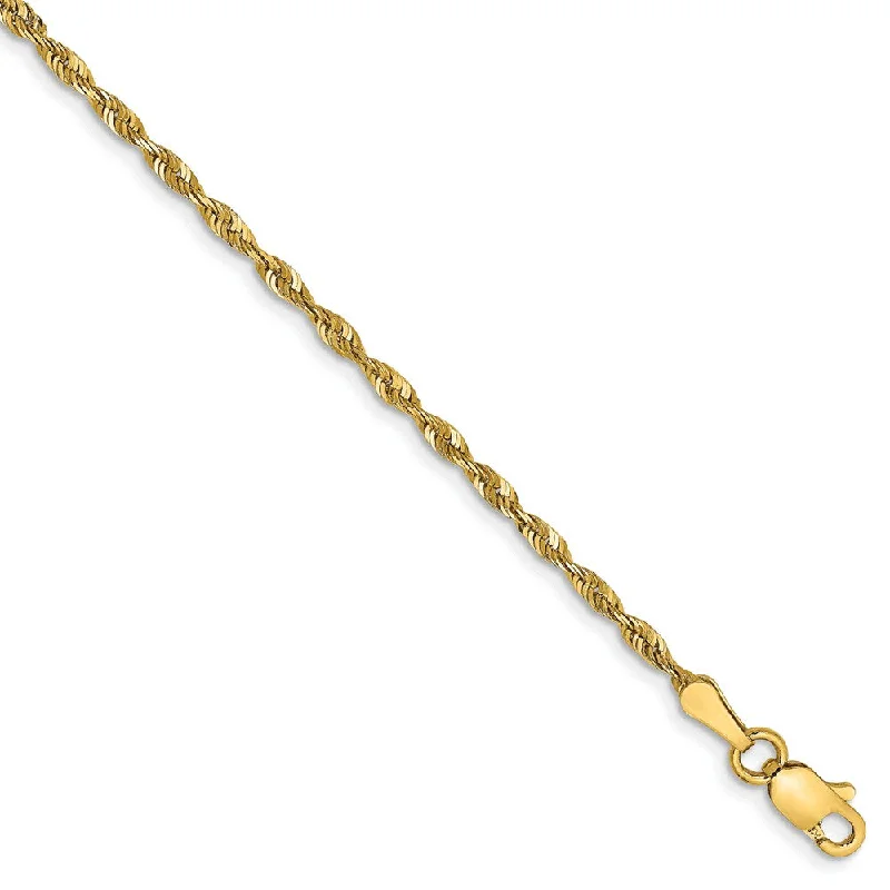 Ladies Joy Bracelets -2mm, 14k Yellow Gold Light Diamond Cut Rope Chain Anklet or Bracelet