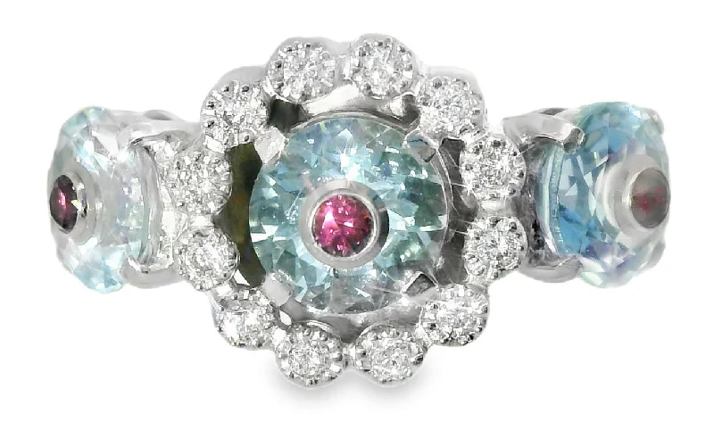 Textured Surface Rings -Fabulous Estate 18K White Gold Aquamarine Pink Tourmaline Diamond Ring Band