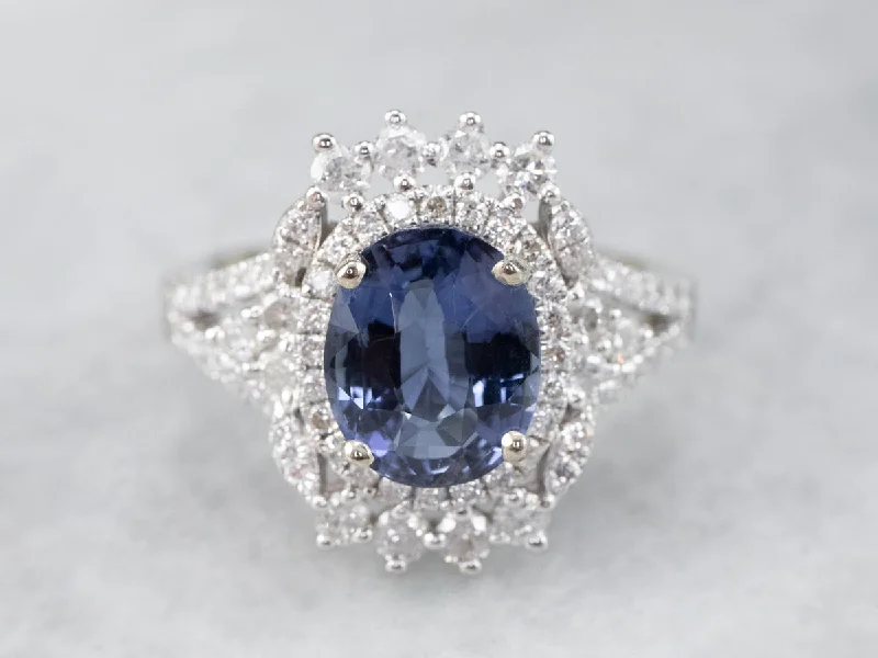 Moissanite Engagement Rings -Sapphire Diamond Halo Engagement Ring