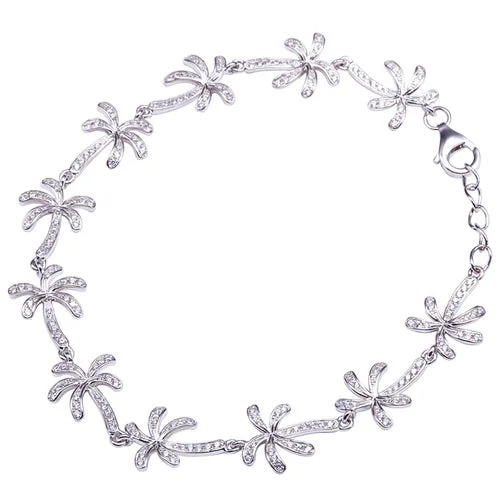 Ladies Mermaid Bracelets -Palm Tree Sterling Silver Bracelet Pave Cubic Zirconia