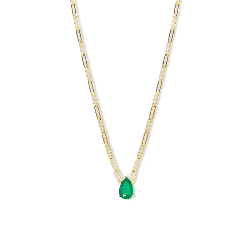 Ladies Necklaces with Nameplate-THE EMERALD PEAR REDA LINK NECKLACE