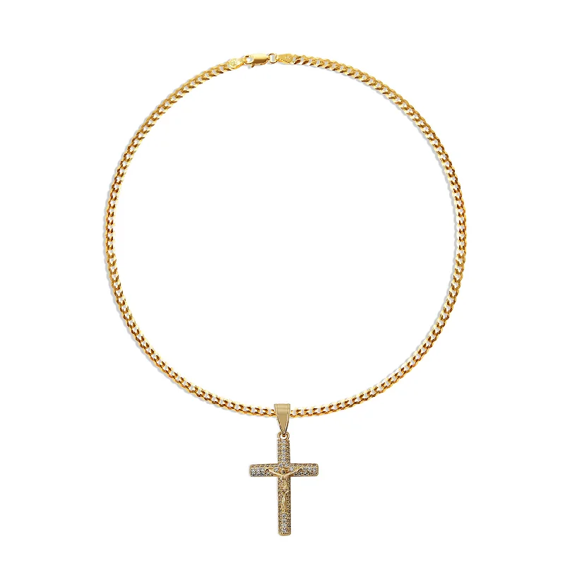 Ladies Necklaces Sharp Geometry-THE PAVE CRUCIFIX PENDANT NECKLACE