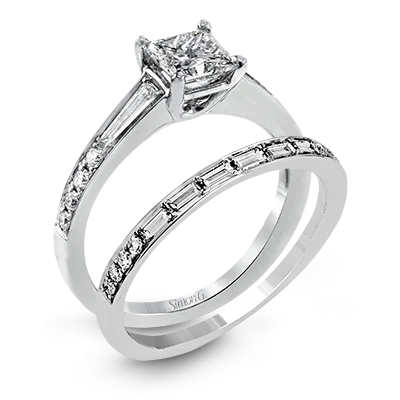 Uncut Diamond Engagement Rings -Princess-cut Engagement Ring & Matching Wedding Band in 18k Gold with Diamonds MR2220-PC