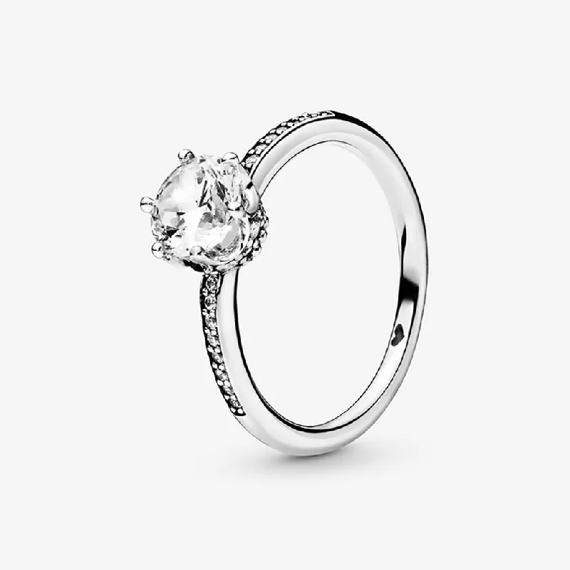 Wide Stone Rings -PANDORA : Clear Sparkling Crown Solitaire Ring