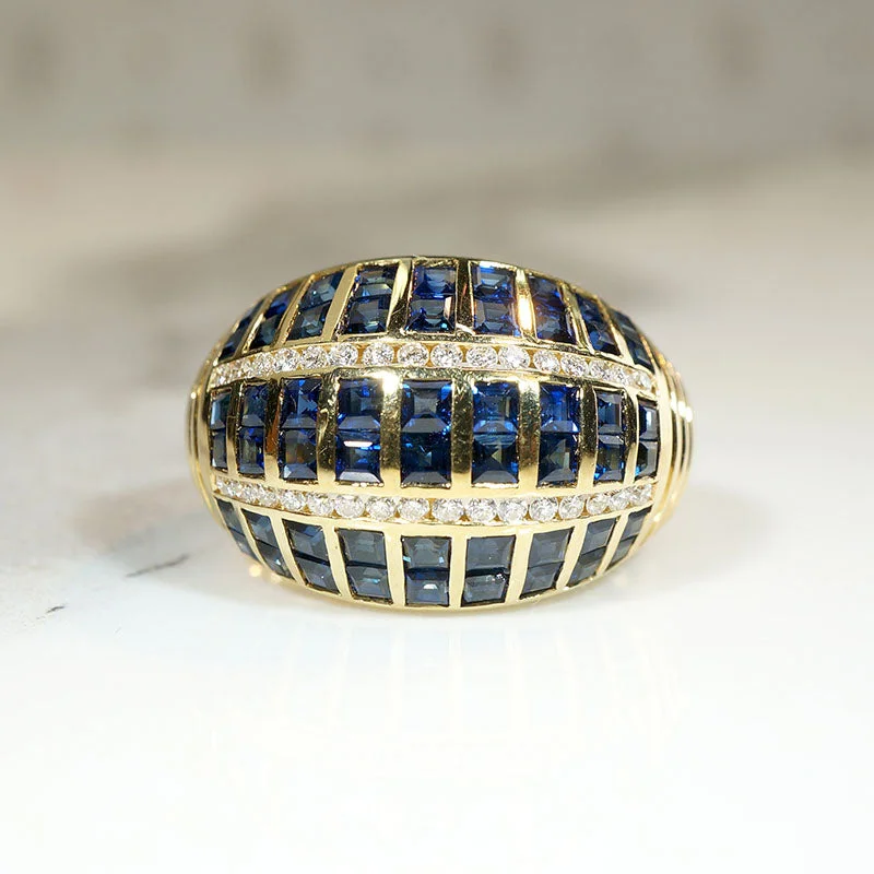 Rhinestone Decor Rings -Sapphire & Diamond Encrusted 18k Bombé Ring