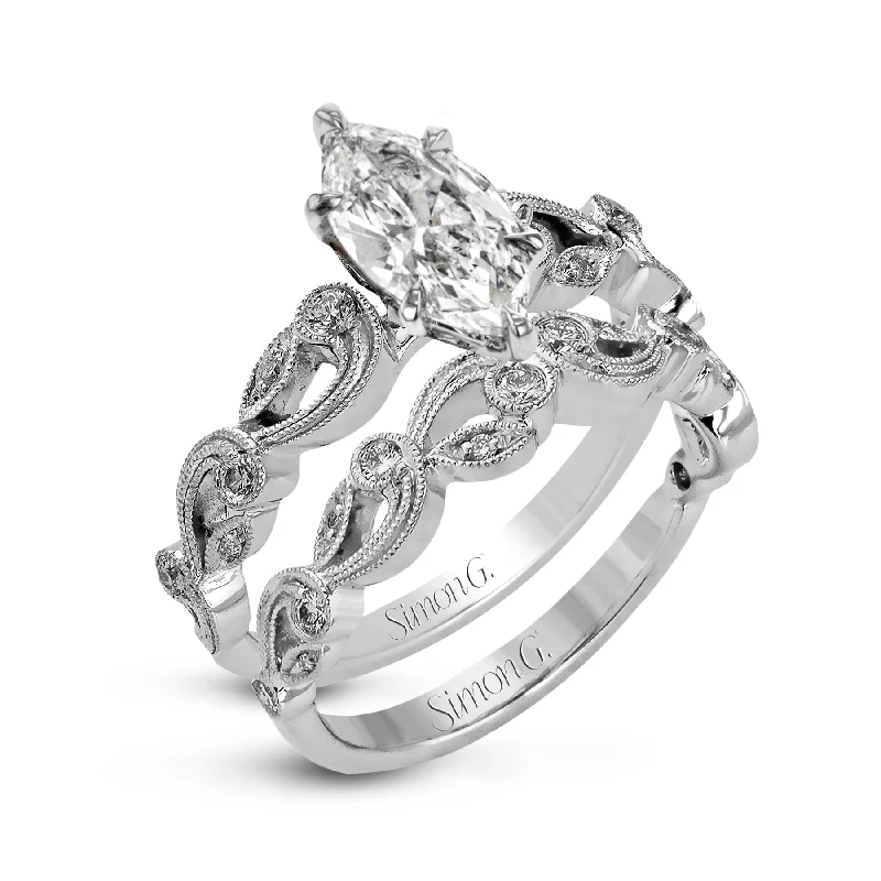 Smooth Engagement Rings -Marquise-cut Trellis Engagement Ring & Matching Wedding Band in 18k Gold with Diamonds TR473-MQ