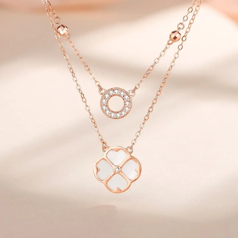 Ladies Necklaces for Workdays-double layer clover geometric MOP  necklace