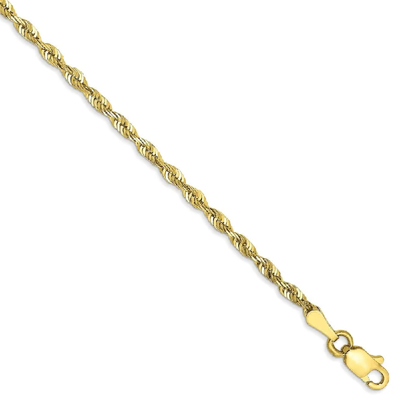 Ladies Statement Bracelets -2.25mm, 10k Yellow Gold Lightweight D/C Rope Chain Anklet or Bracelet