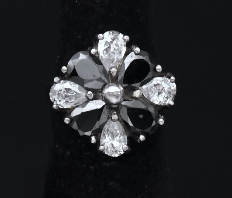 Sentimental Gem Rings -Vintage Sterling Silver Black and Colorless CZ Ring - Size 4.75