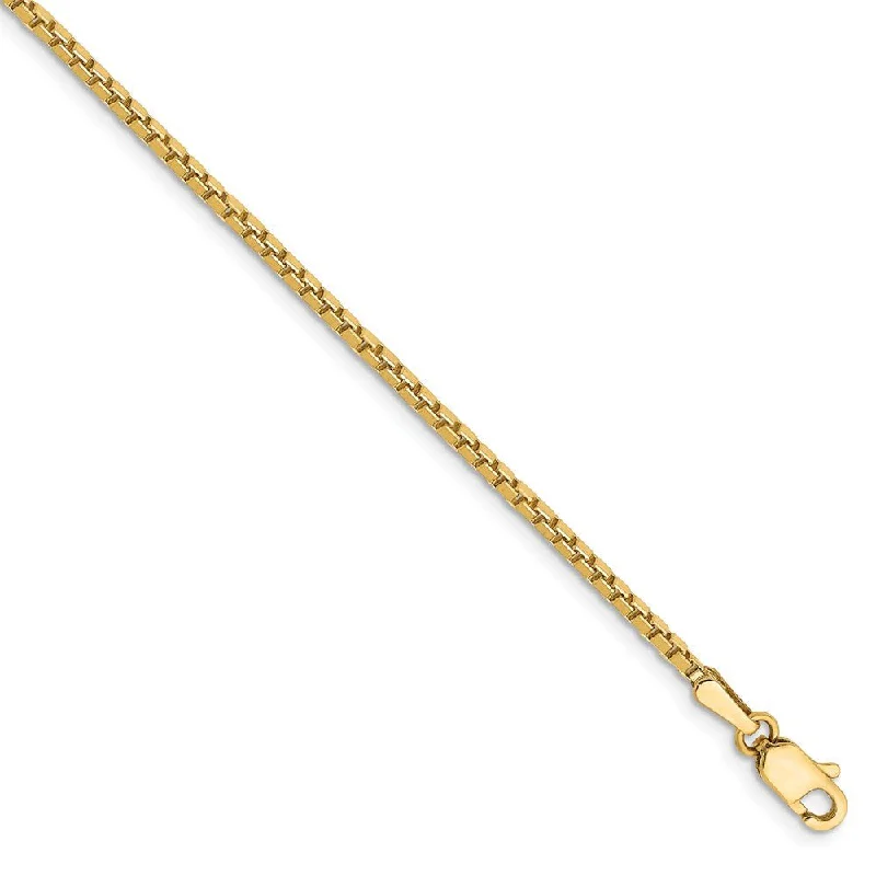 Ladies Diamond Bracelets -1.5mm, 14k Yellow Gold, Solid Box Chain Anklet or Bracelet