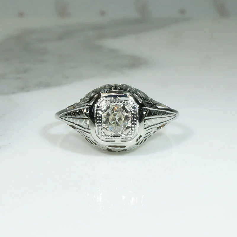 Moonlit Band Rings -Lovely Filigree OEC Diamond Ring