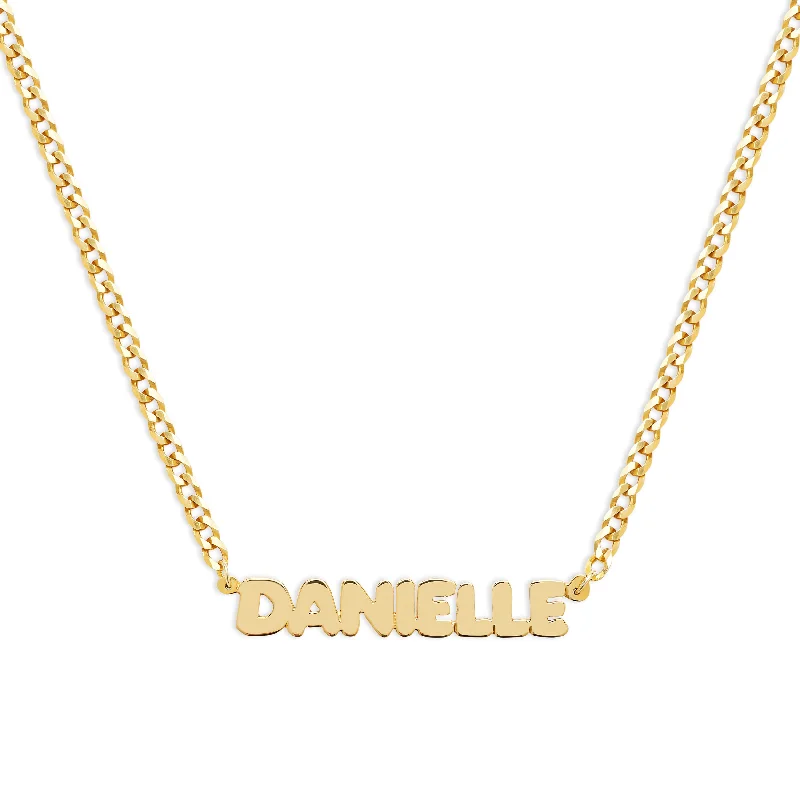 Ladies Necklaces with Hexagon Charm-THE BUBBLE LETTER CURB CHAIN NAMEPLATE NECKLACE