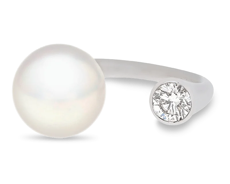 Joyful Gem Rings -Pearl and Diamond Open Ring