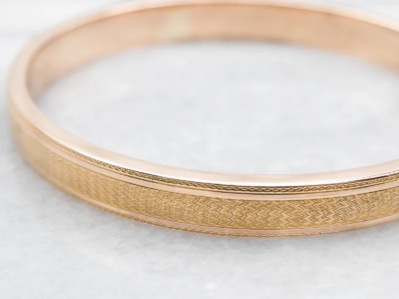 Ladies Elegant Bracelets -Crosshatched Gold Patterned Bangle Bracelet