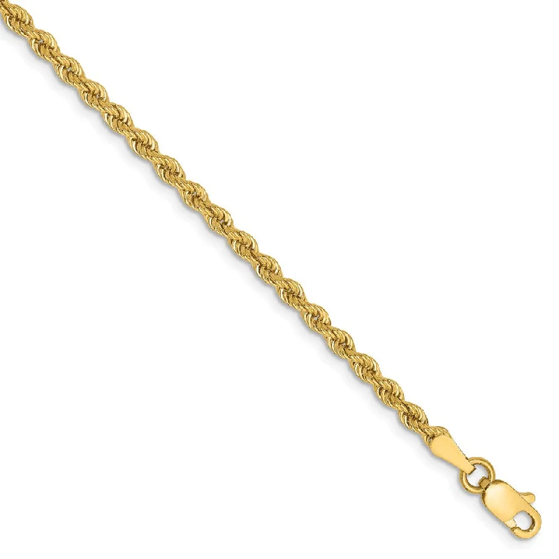 Ladies Shiny Bracelets -2.5mm, 14k Yellow Gold, Handmade Solid Rope Chain Anklet or Bracelet