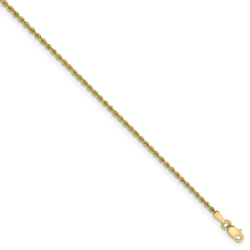 Ladies Whimsical Bracelets -2mm, 14k Yellow Gold, Handmade Solid Rope Chain Anklet or Bracelet