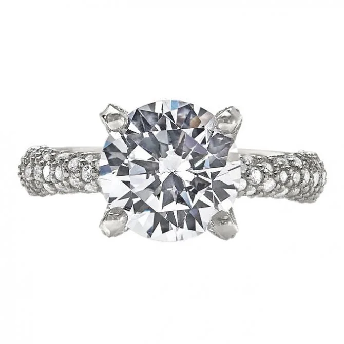 Bar Set Engagement Rings -Diamond Pavé Wrap Euro Shank Engagement Ring Setting in White Gold