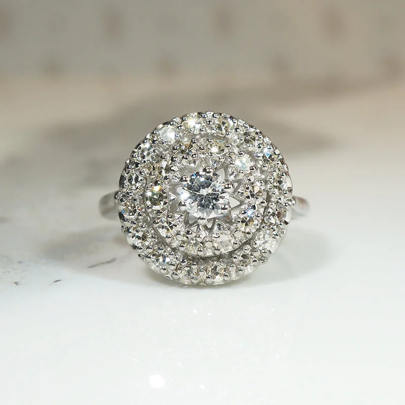 Monochrome Style Rings -Lavish Mid-Century Diamond Cluster Ring