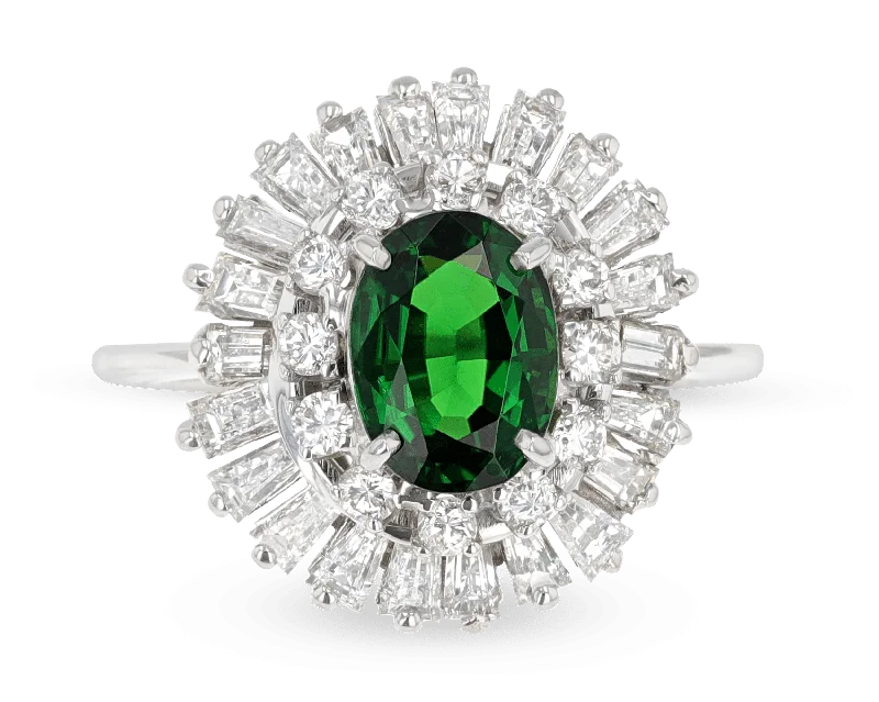 Flower Motif Rings -Chrome Tourmaline Ring, 1.60 Carats