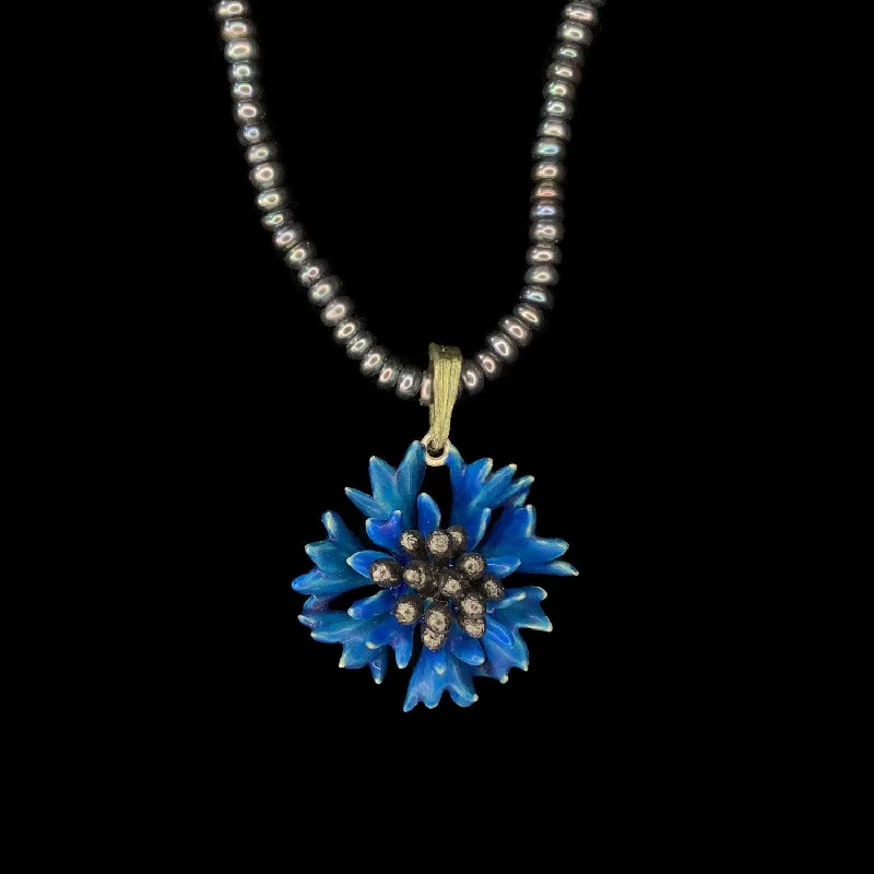 Ladies Necklaces with Key Pendant-Blue Cornflower Necklace