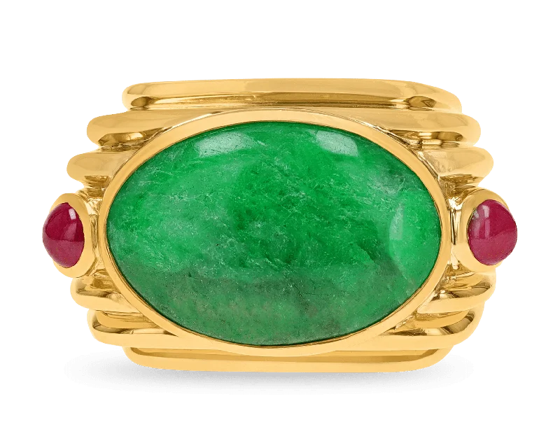 Stainless Steel Band Rings -David Webb Jade and Ruby Ring