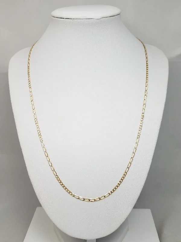 Ladies Necklaces Extra Long-Cool 20.5" Solid 14k Two Tone Gold Fancy Diamond Cut Figaro Link Necklace