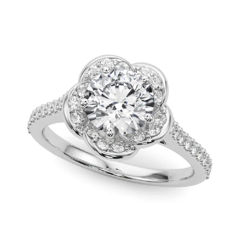 Spiritual Engagement Rings -14K Scattered Diamond Halo Engagement Ring