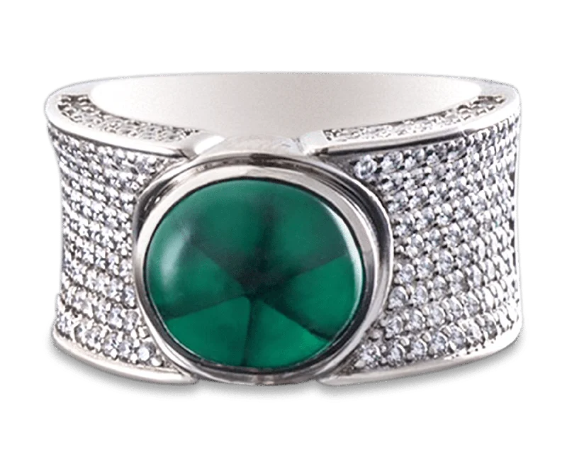 Handcrafted Band Rings -Colombian Trapiche Emerald Ring, 4.34 Carats