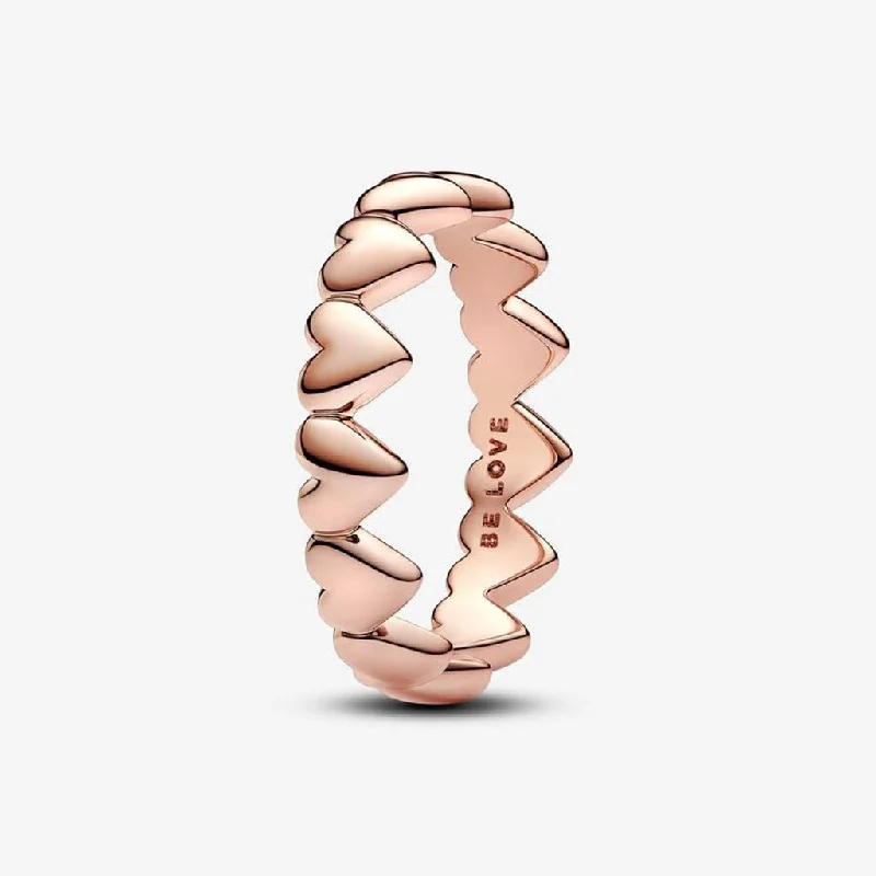 Triangle Design Rings -PANDORA : Row of Hearts Ring- Rose Gold