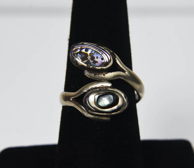 Custom Design Rings -Silver Bypass Abalone Shell Ring - Size 6.5