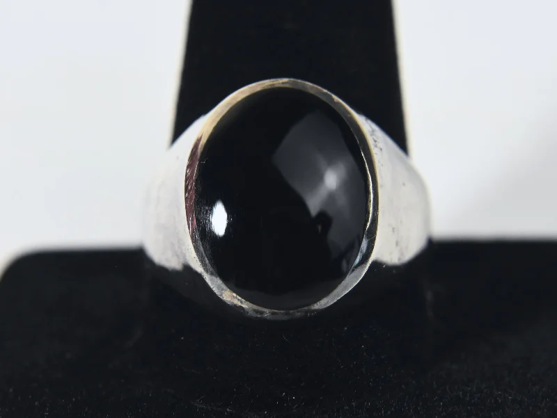 Quiet Elegance Rings -Vintage Sterling Silver Black Onyx Ring - Size 12